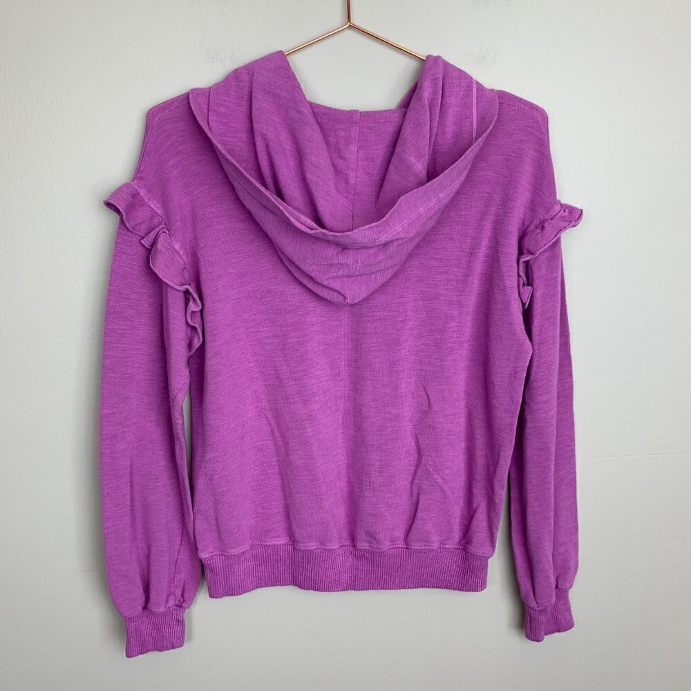 Monrow Women's Super Soft Pull Over Hoody With Ruffle Inset - Size Small - Picture 4 of 6